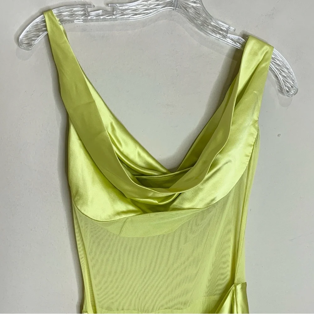 NEW Natalie Rolt Elodie Mini Dress (Sz 2 / US 6) Silk Satin Mesh Chartreuse - Picture 8 of 14